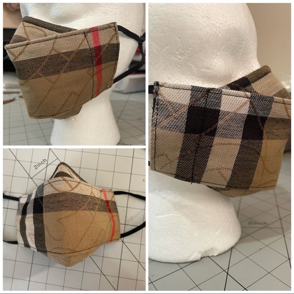 Origami 3D style beige plaid adult handcrafted face masks